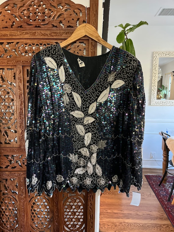 Tan Chho bead and sequin blouse