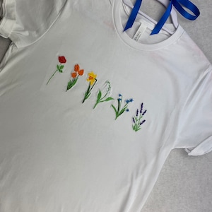 Embroidered Wild Flowers T Shirt | Pride T Shirt | Rainbow T Shirt | Unisex T Shirt | Rainbow Wild Flowers T Shirt | Top | Wild Flower Top