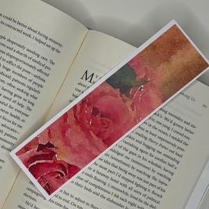 Large Pink Rose Bookmark – Watercolor Effect Floral Art, Gift for Readers, Nature Lovers, Unique Reading Accessory – READY TO SHIP