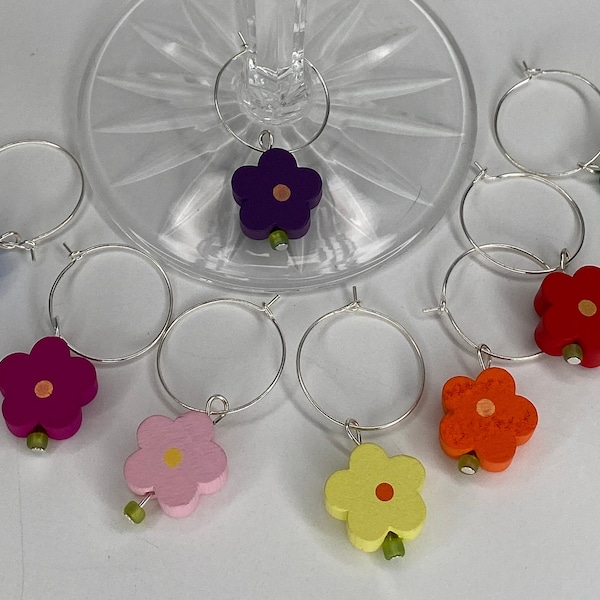 Flower Wine Charms Etsy