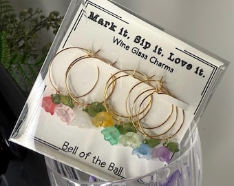 Bell Flower Wine Charms: Bridal Shower Set with Storage Bag