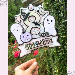 Halloween Birthday Cake Topper/Pink Halloween Cake Topper/Spooky Cake Topper/8th Birthday Cake Topper.