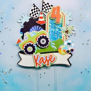 Monster Truck Splash Birthday Cake Topper | Pool Party Monster Truck | Custom Name & Age | Summer Birthday Party Decor | Monster Splash Bash