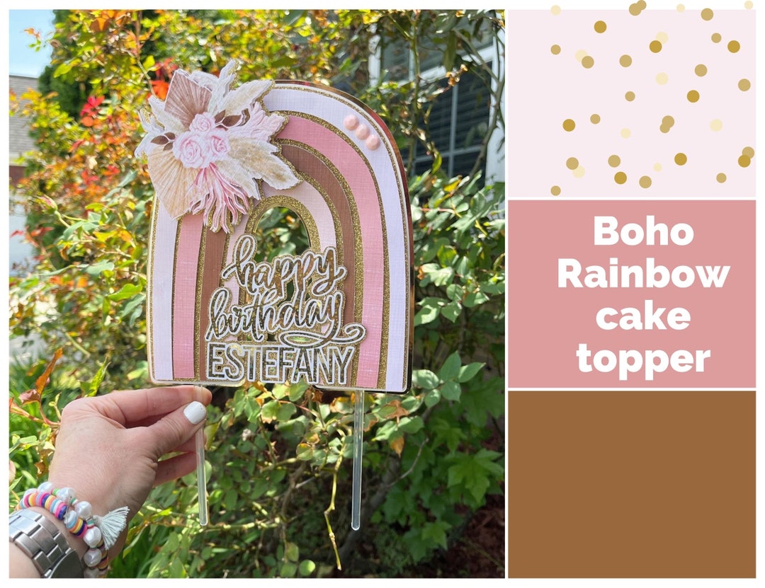 Boho Rainbow Cake Topper: Gold Foil Birthday Decor - Etsy