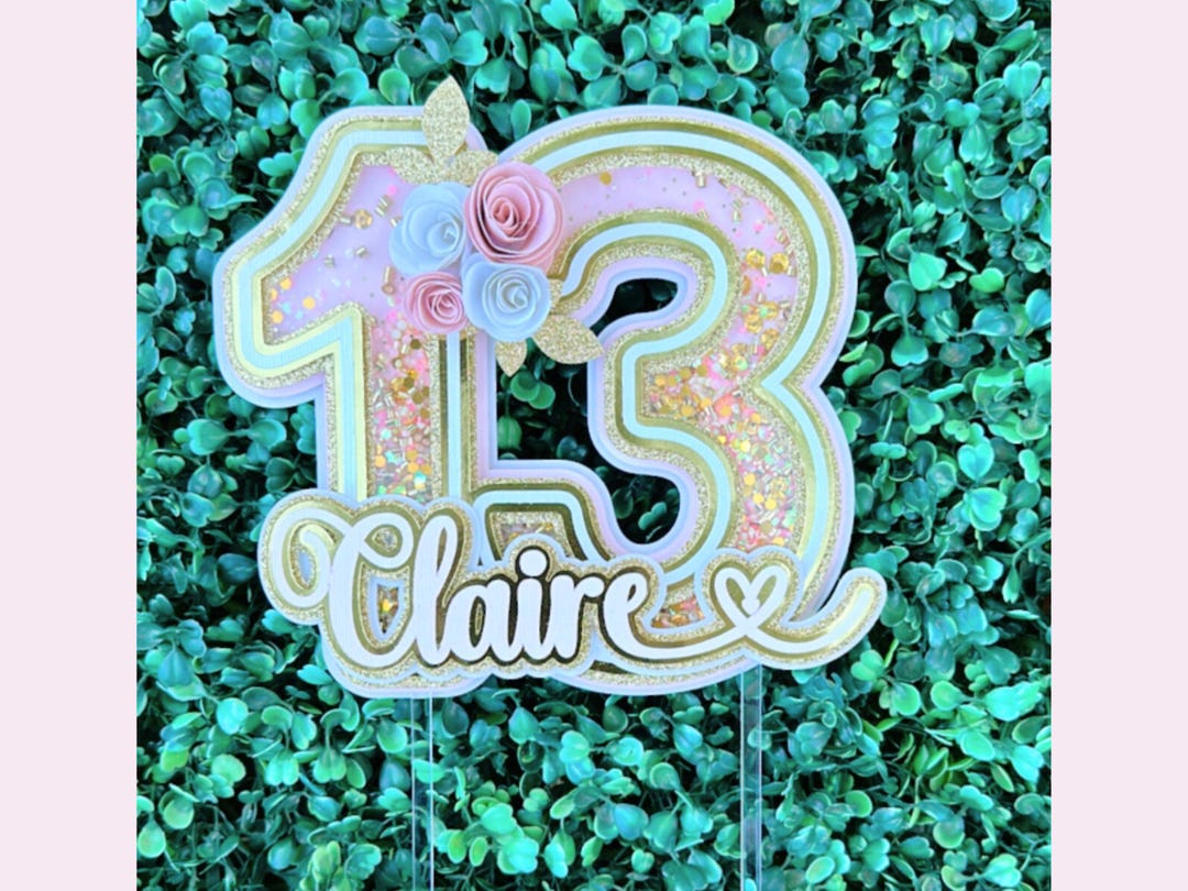 Floral 13th Birthday Shaker Cake Topper, Personalized Party Decor - Etsy