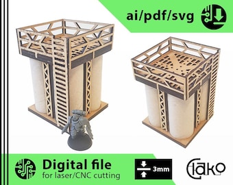 Sci-Fi Silo Observation Tower, Laser Cut File, 28/32mm Wargaming Terrain (SVG, PDF, AI)