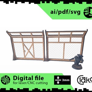Beveiligingsomheining 28 mm lasergesneden bestand MDF tafelblad Wargaming Warhammer 40K, Gaslands, Sargrave infinity, OPR