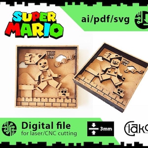 Mario meerlaagse SVG-pdf, AI, lasergesneden bestand, meerlaags, doe-het-zelf snijden, Glowforge, houten mandala, wanddecoratie, 3D-puzzel - 7 lagen