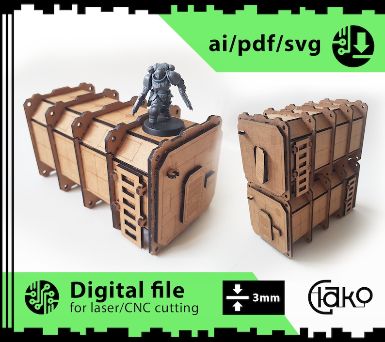 Cargo Container 28mm Laser Cut File MDF Tabletop Wargaming Warhammer