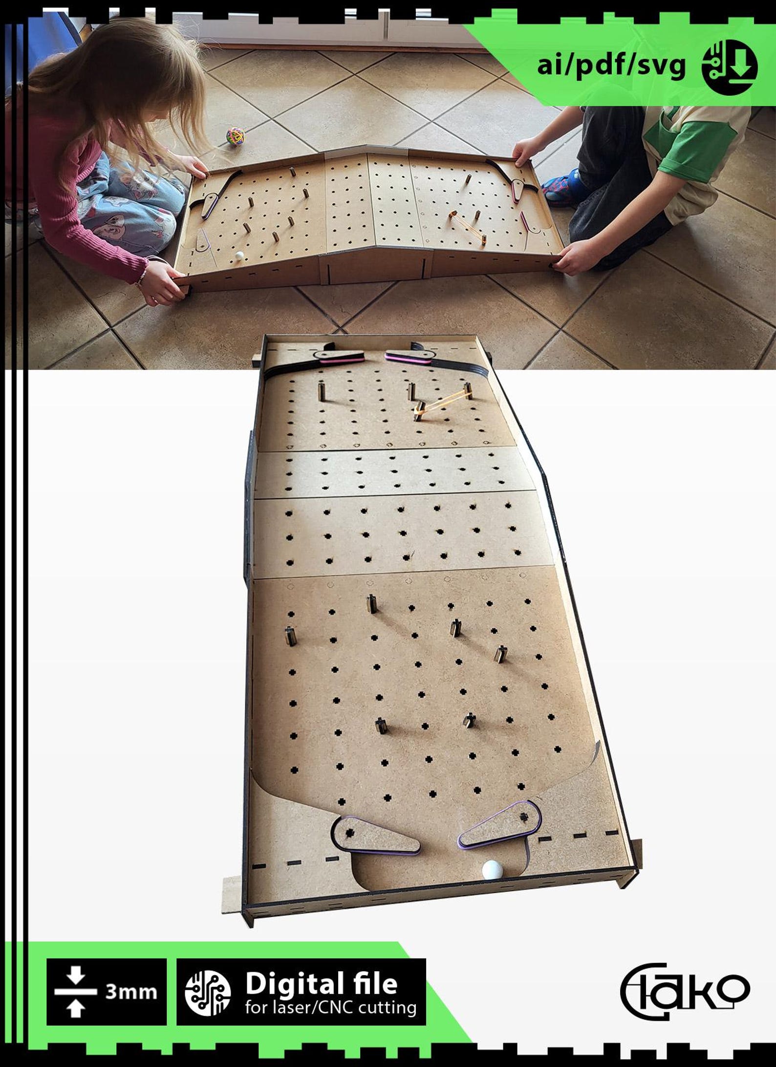 Pinball Machine Pdf Files 2 Players Pinball, Fully Customizable > Laser Cut File SVG, AI, PDF - Etsy