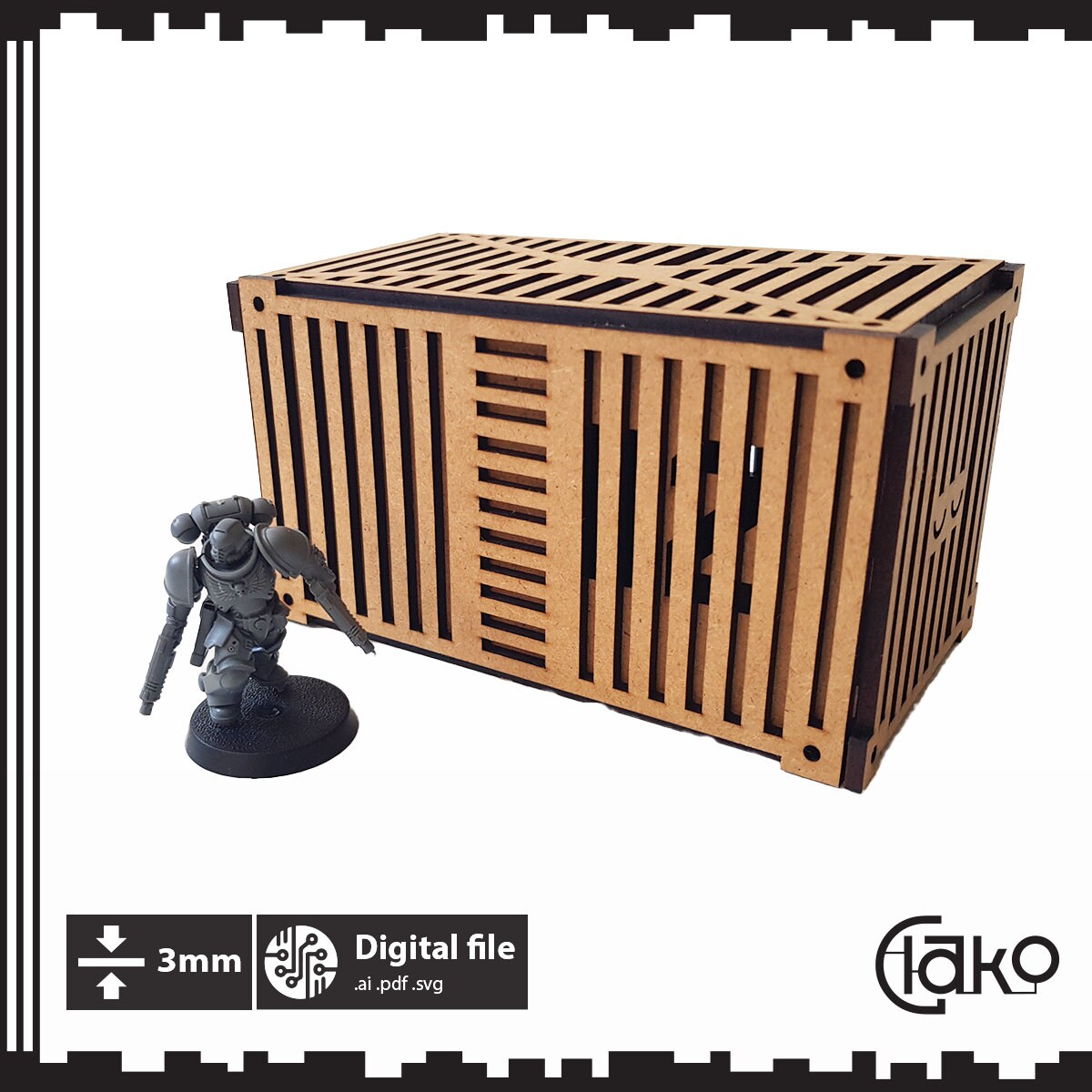 3x 28mm Scale MDF Shipping Containers – Terrain For Miniature Wargames (Unpainted)