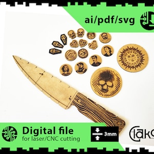 Sfeervolle spelfiches voor spel Niet terugkijken Laser Cut File MDF + BONUS mistery fiches niet zichtbaar in de afbeeldingen