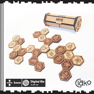 Hive Game - reiseditie met alle add-ons en opslag mini box > Laser cut bestand SVG, AI, PDF