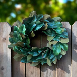 Realistic Faux Magnolia Wreath, Year-Round Door Decor, Front Porch Decor, Housewarming Gift