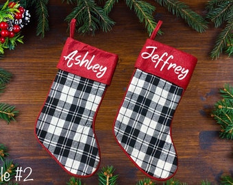 Buffalo Plaid Personalized Christmas Stocking, Personalized Family Stocking, Vintage Custom Stocking, Red White Black Stocking, Gifts