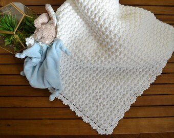 Crochet Baby Blanket for Crib, Handmade baby blanket, Nursery, Newborn Blanket, white blanket, baby shower gift, baby girl, baby boy