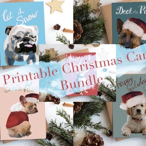 Druckbare Hunde Themen Weihnachtskarten Bundle, Labrador Retriever Deutscher Schäferhund Golden Retriever Bulldogge Französische Bulldogge