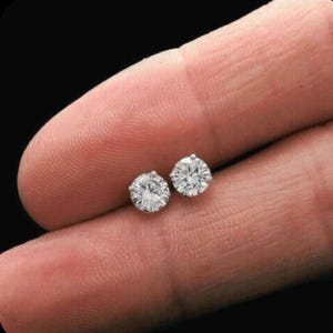 Moissanite Stud Earrings: VVS Solitaire, 925 Silver or Yellow Gold