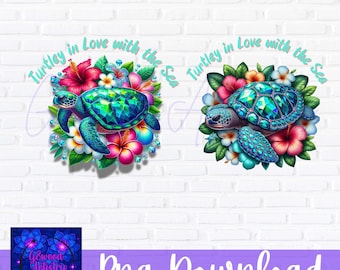 Paquete PNG de tortugas marinas: diseños de sublimación de hibisco tropical (descarga digital)