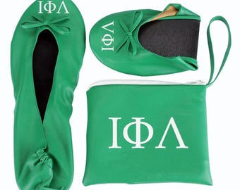 Custom Iota Phi Lambda Sorority Slippers with Matching Pouch | Ballerina Style | Sorority Gift | Iota Sister Apparel