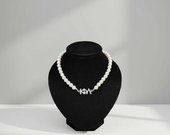 Iota Phi Lambda  Sorority Pearl Necklace-Silver Plated, Greek letter Pendant,Nickel Free
