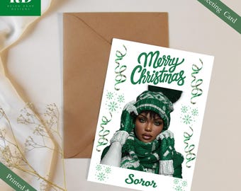 Cartão de Natal da Irmã Iota Phi Lambda | Ilustração de uma Mulher no Inverno
