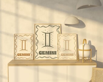 Gemini Zodiac Astrology Poster Card Wall Art Digital Download