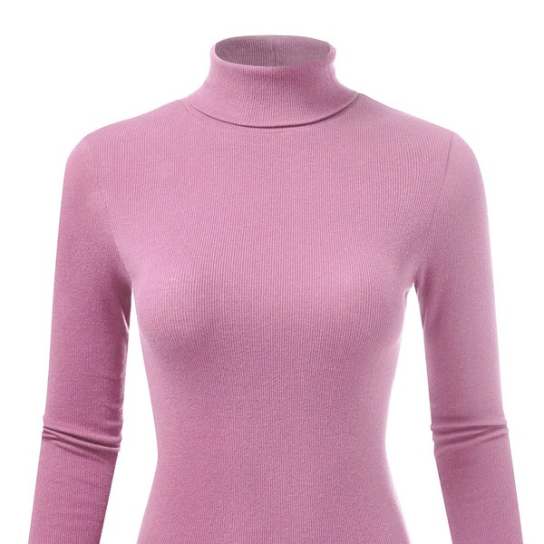 Women's Ribbed Turtle/Mock/High neck Long Sleeve Pullover Lightweight Top