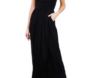 Women Popular Strapless Tube Long Maxi Dress with Pocket