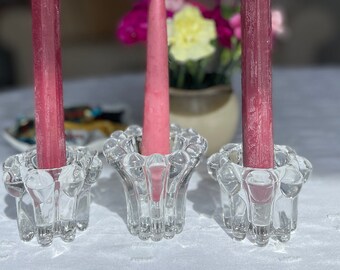 Vintage 1960s Reims France Candle Holder, Antique Tealight Candle Holder, Vintage Glass Tealight Holder, VMC Reims France, Bubble Glass