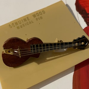 Vintage Genuine Wood Musical Pin Guitar Brooch