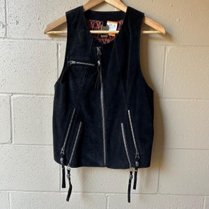 Vintage Thomas Wylde Skull Suede Vest Black. Black Genuine Leather Vest With Silk Lining, Suede Cowboy Vest