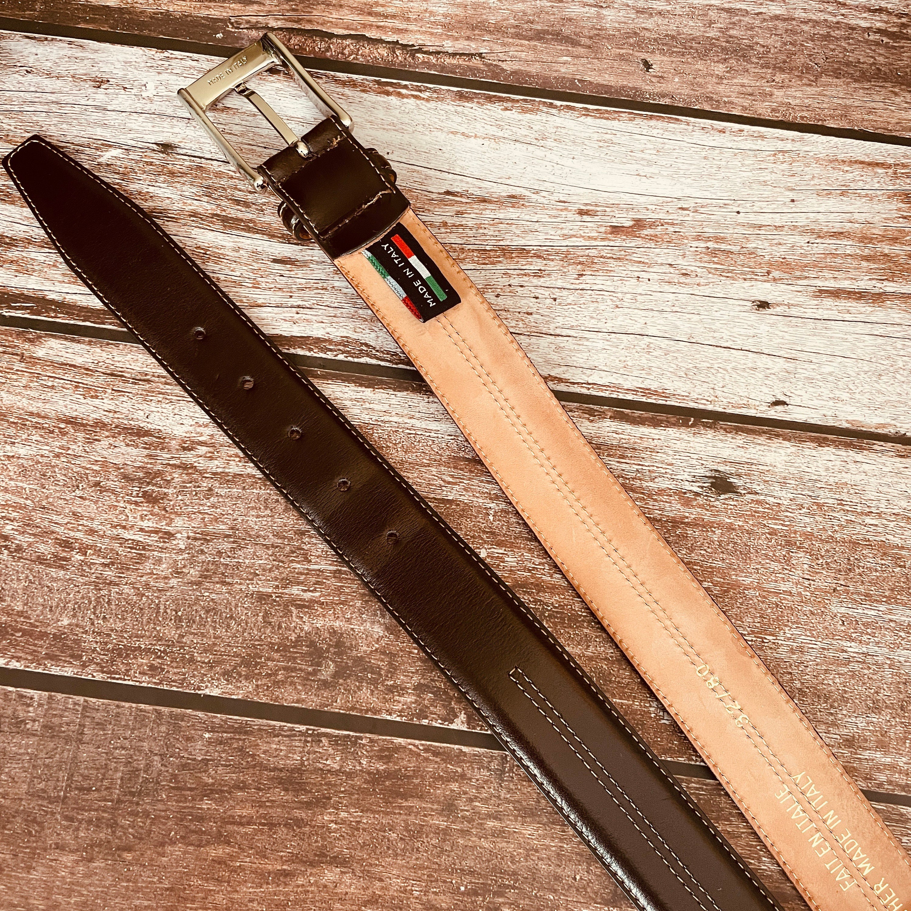 BRONZINO Made In Italy Leather Vintage Brass Tone Buckle Belt EuroMetal Brass Buckle Brown Genuine Leather Belt M 28/31  main image 4