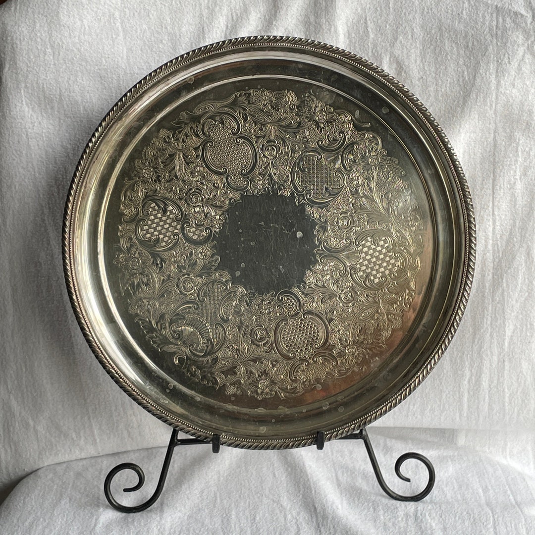 Vintage Rideau Silver Plated Serving Tray, Vintage Silver Plated Round