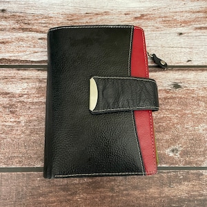 Vintage Genuine Leather Black and Red Card Holder Wallet, Vintage Black Travel Wallet, Leather Passport Cover, Travel Gift for Men and Women