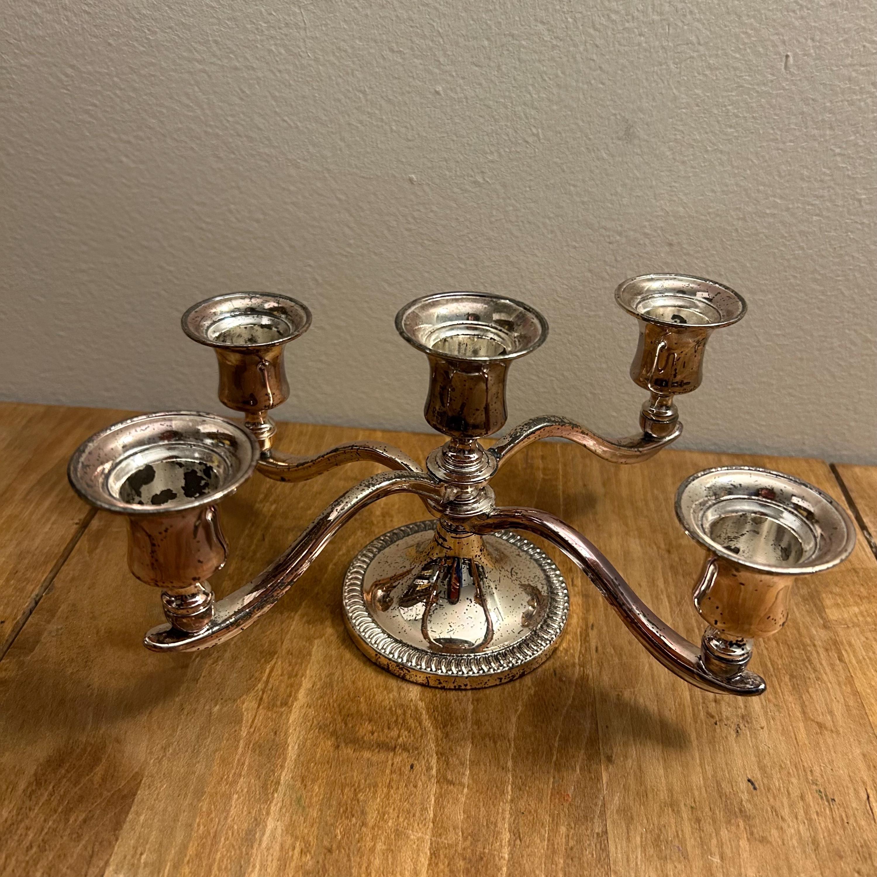 Vintage England Silver Plated on Zinc Five Light Candelabara Candle Holder, Antique Five Arm Metal Candelabra Made in England