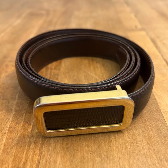 Vintage 90s Seville Brown Genuine Leather Belt Gold Square  display picture 2