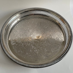 Antique Collectable WM.A. Rogers Silver Plated Brass Serving Tray, Vintage WM.A.Rogers Silver Plated Round Platter