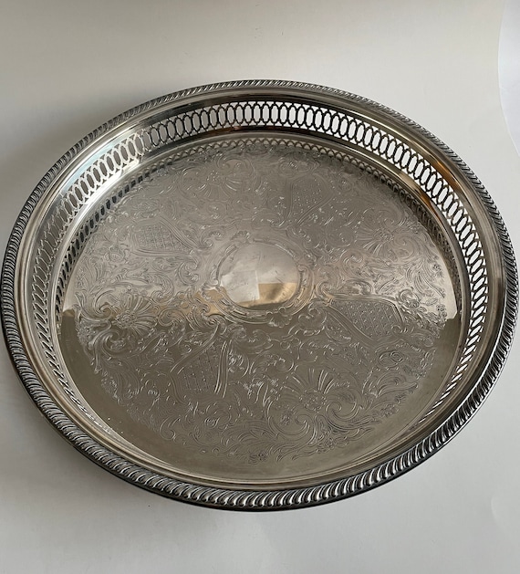 Antique Collectable WM.A. Rogers Silver Plated Brass Serving Tray