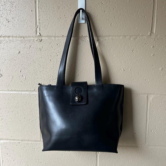 Vintage FURLA Black Genuine Leather Should Bag Satchel Purse Made