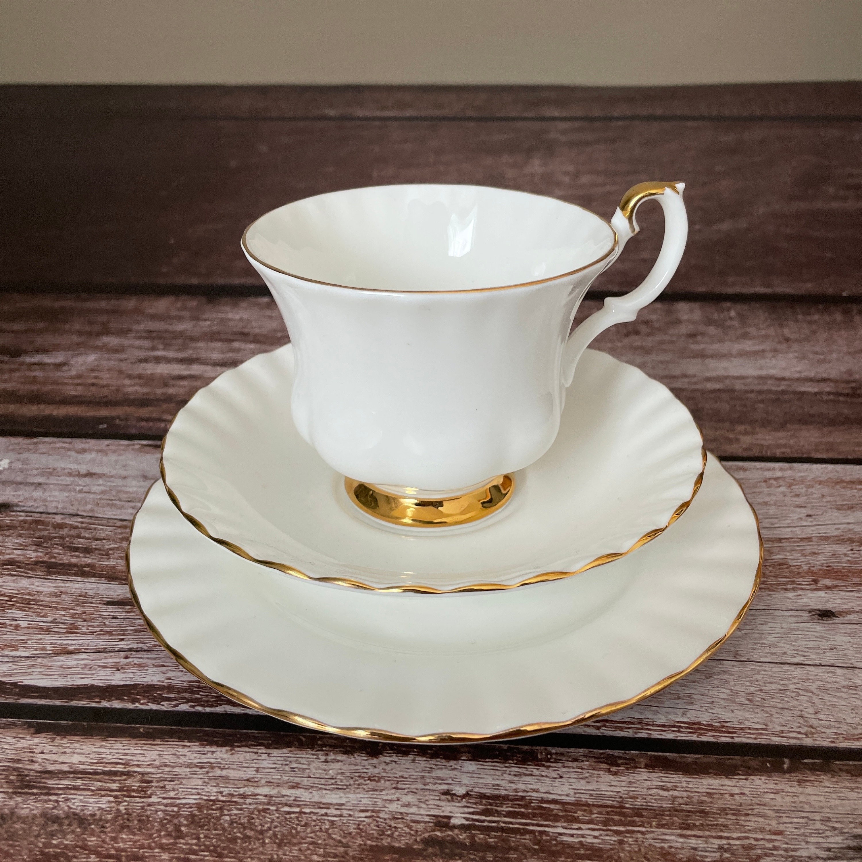 Vintage Royal Albert Val D or White Bone China Tea Cup and Saucer Made in England Gold Trim White Dessert Plate VTG Royal Albert Tea set Etsy