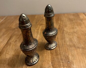 Vintage Viking Salt and Pepper Shaker Set, EP Plated, Antique S&P