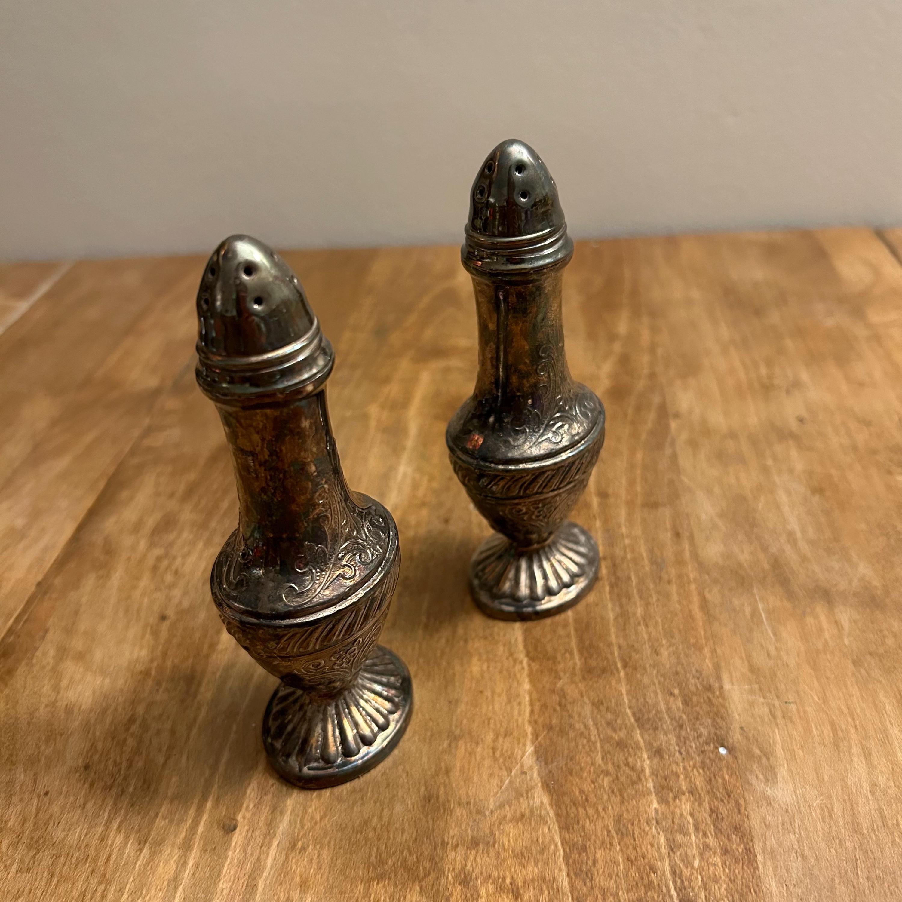 Vintage Viking Salt and Pepper Shaker Set, EP Plated, Antique S&P