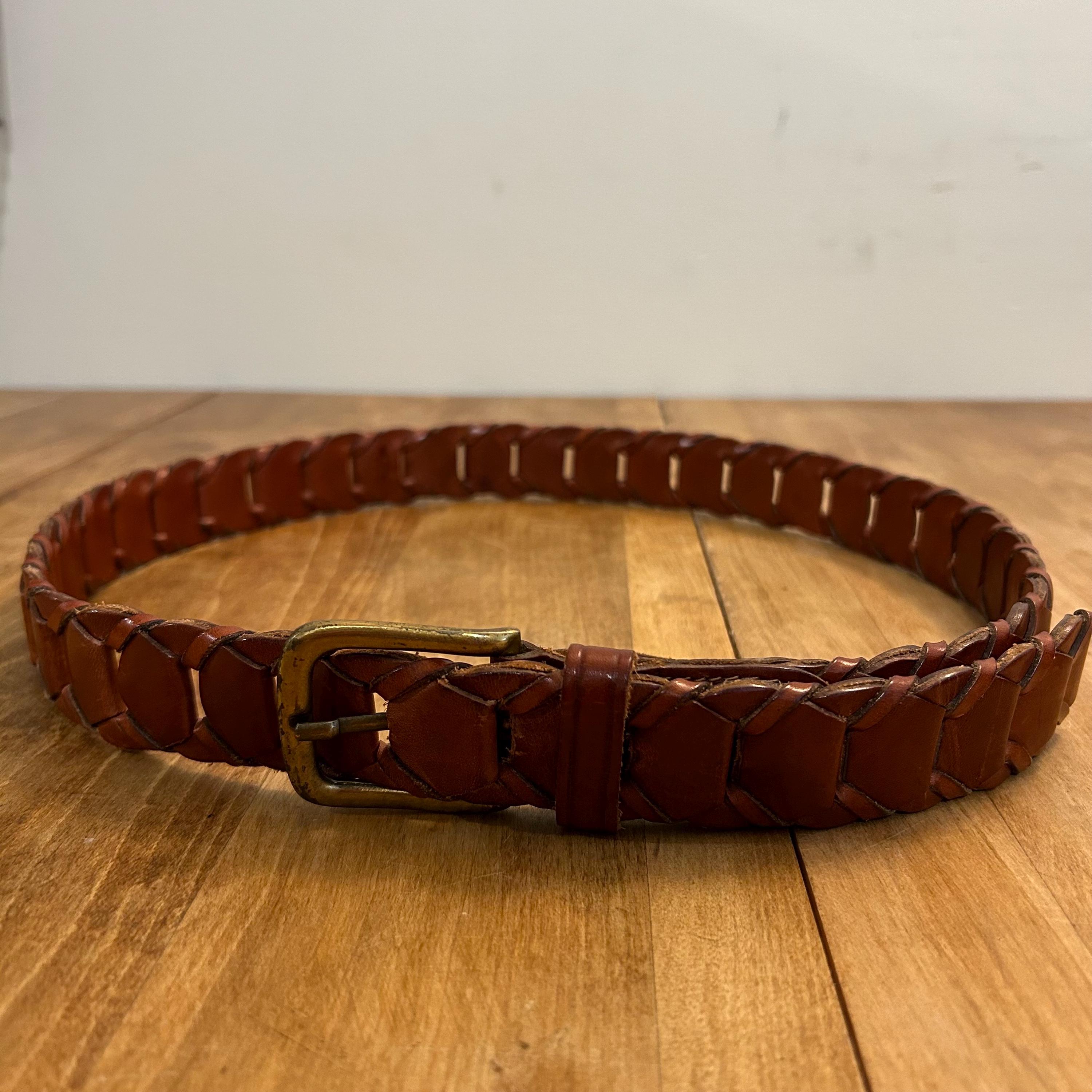 Vintage Brown Braided Saks Fifth Avenue Leather Belt Brass 