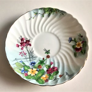 Vintage AYNSLEY Bone China Saucer Signed, Flowers&Fence, Swirl Saucer, Scalloped, Gold Trim Saucer, Aynsley, John, Antique AYNSLEY Saucer