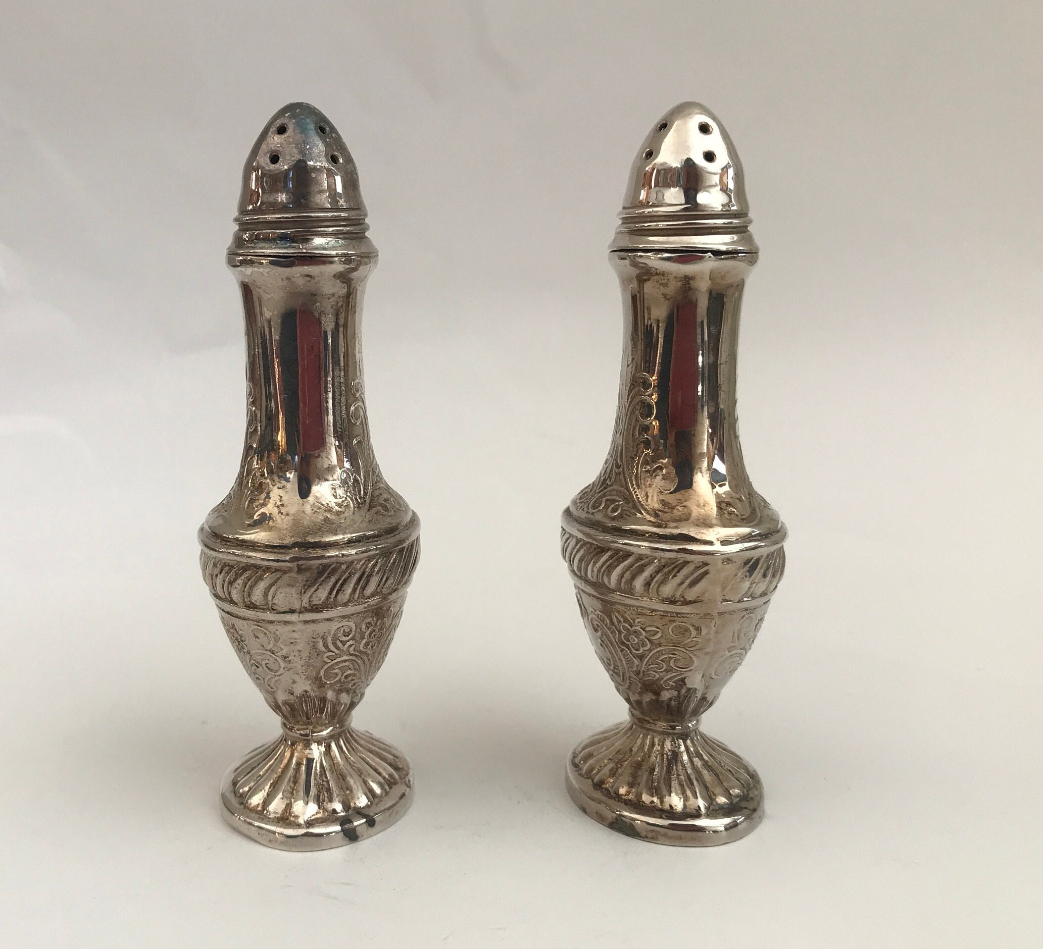 Vintage Viking Salt and Pepper Shaker Set, EP Plated, Antique S&P