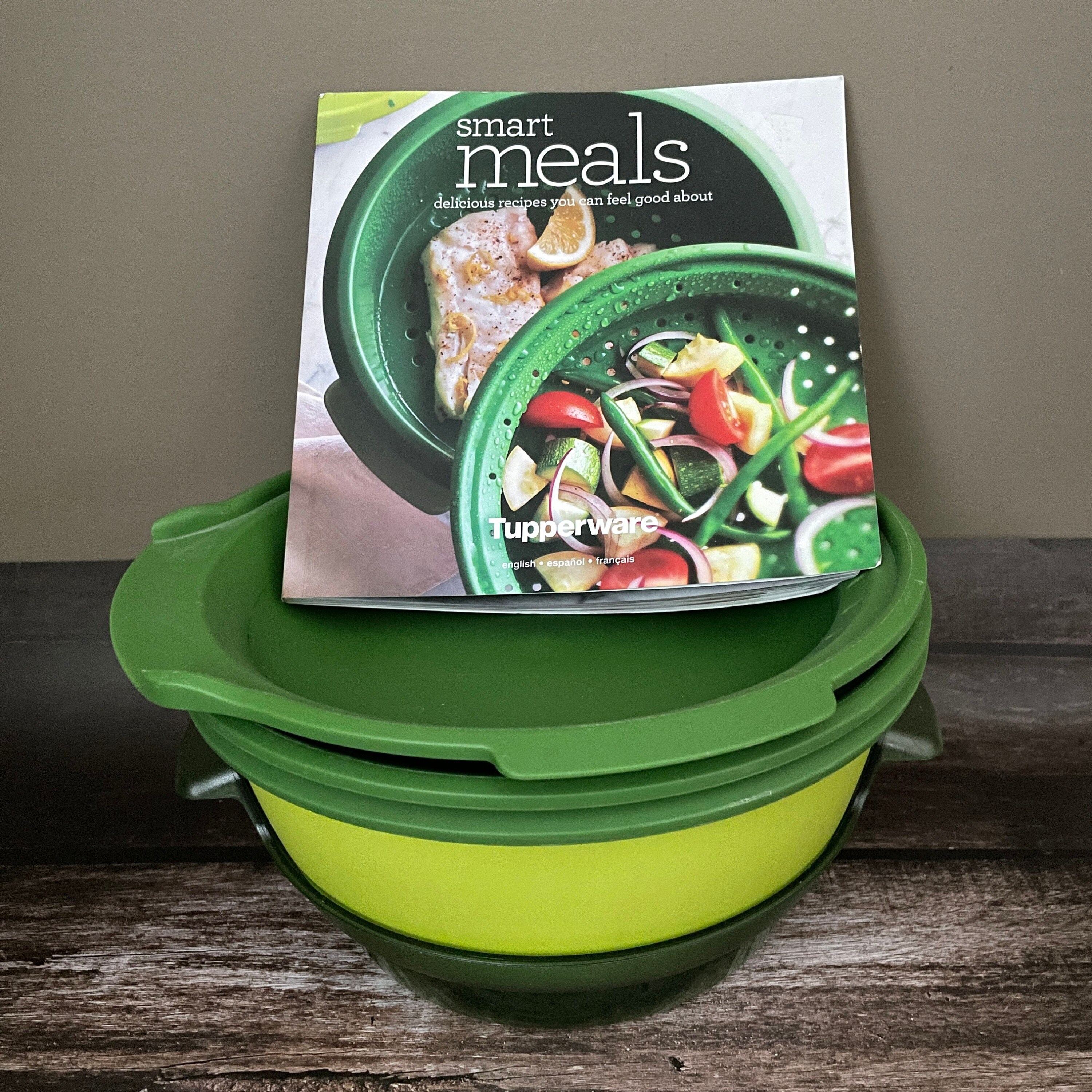 Tupperware 2 Tier Stackable Microwave Plastic Smart Steamer Green