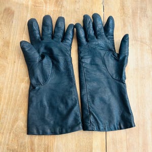 Vintage  Black Leather Cashmere Lining Winter Gloves / Warm Genuine Leather Cashmere Winter Gloves