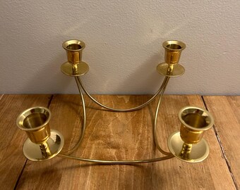 Vintage Brass Quartet 4 Heads Candelabra, Vintage Candlestick Holder Centerpiece, MCM Gold Candelabra, Gold Quartet 4 Arms Candelabra