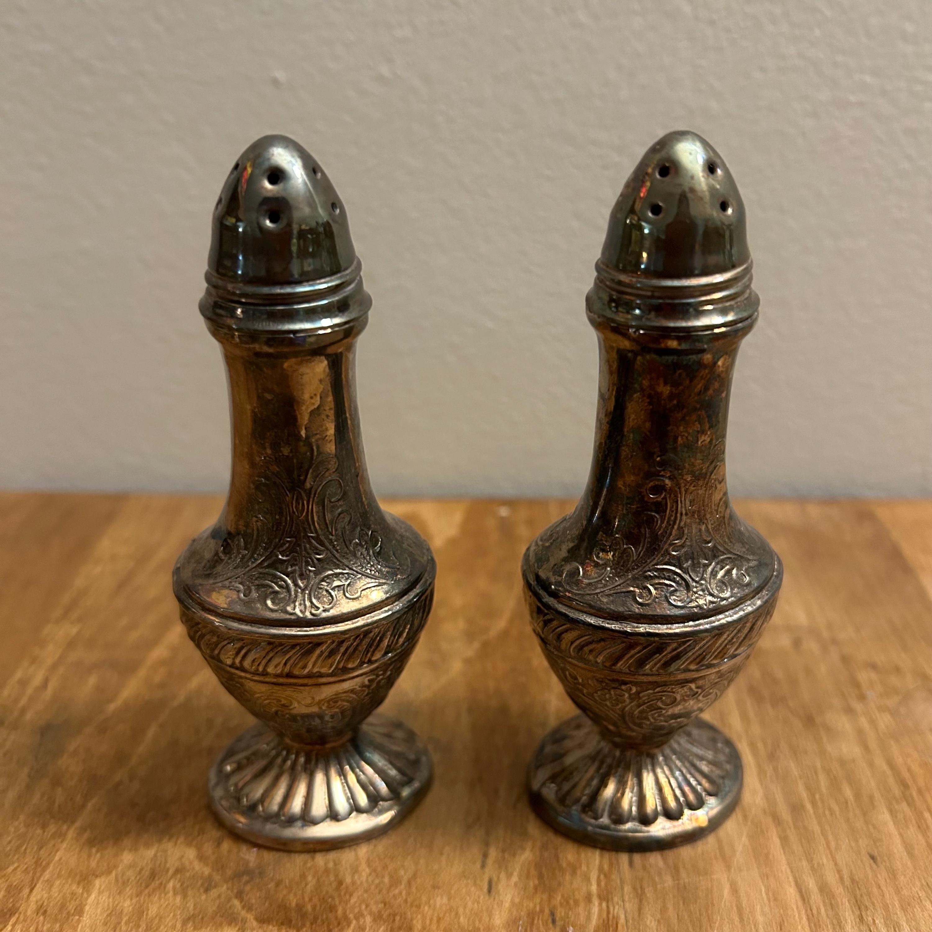 Vintage Viking Salt and Pepper Shaker Set, EP Plated, Antique S&P